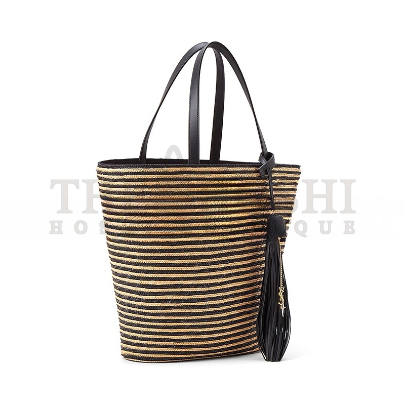 Y51 Sa1nt Lau*nt STRIPED TOTE IN RAFFIA AND LEATHER 600308 (30*28*15cm) Master Quality